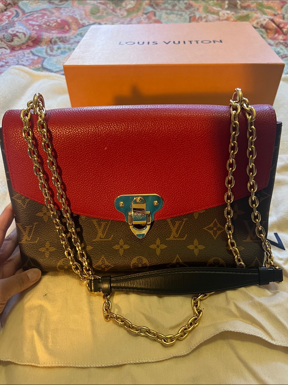 Louis Vuitton Red and Brown Monogram Chain Crossbody Bag